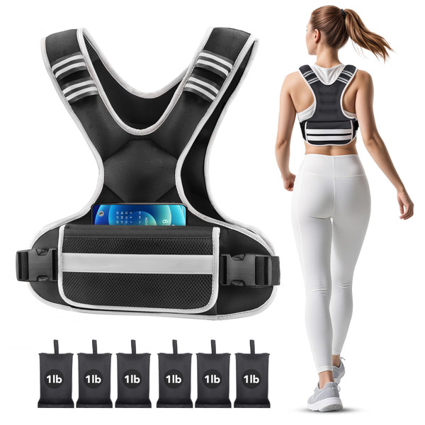 Adjustable Weighted Vest Woman 4-10lb/12-18lb/20-32lb Weighted Vest Men with 6 Ironsand Weights, Shoulder Pads and Large Pocket for Walking Running Crossfit Strength Training, 4-10lb