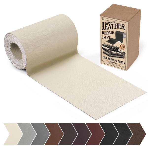 Fadoub Leather Repair Patch, 4 x 63In Self Adhesive Leather Repair Tape for Furniture, Vinyl Repair Tape for Repairing Vinyl, Couch, Sofa, Car Seats, Car Interior (Beige White)