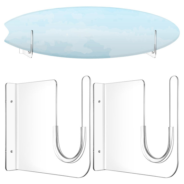 Yousoontic Surfboard Wall Mount Rack Clear Acrylic Wall Surfboard Display Horizontal Storage Holder for Short Board Holds 50 Lbs(Large Fin)