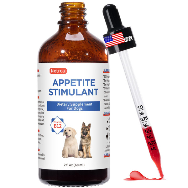 Netrca Appetite Stimulant for Dogs - Vitamin B12 (Methylcobalamin) Liquid Supplement - Boosts Appetite, Energy, and Mood - 60 ml Netrca Appetite Stimulant for Dogs - Vitamin B12 (Methylcobalamin) Liquid Supplement - Boosts Appetite, Energy, and Mood - 60 ml