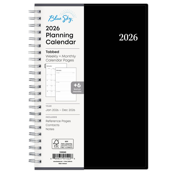 Blue Sky 2026 Weekly and Monthly Planner Calendar, Includes January 2026 - December 2026, 5" x 8", Flexible Cover, Wirebound, Laminated Tabs, Enterprise