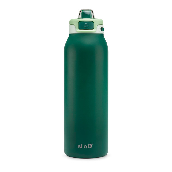 Ello Pop & Fill 32oz Stainless Steel Water Bottle with Quick Fill Technology, Double Walled and Vacuum Insulated Metal, Leak Proof Locking Lid, Sip and Chug, Reusable, BPA Free, Forest Mist