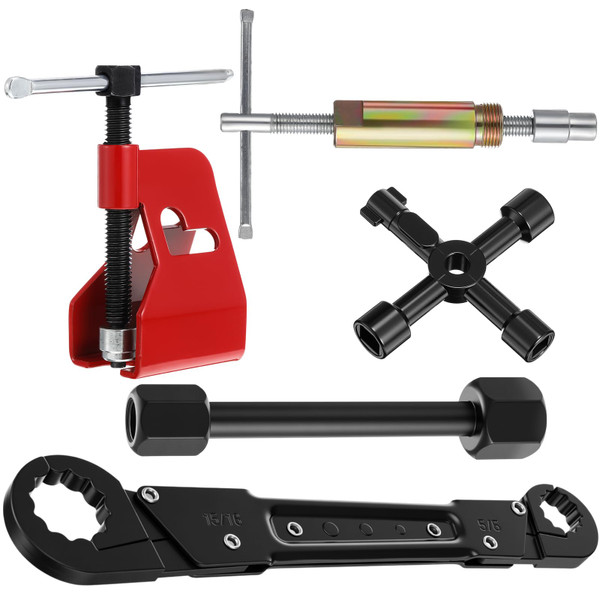 Lanties 5 Pcs Angle Stop Wrench Kit Plumbing Tool, Compression Sleeve Puller for 1/2" Compression Fitting Ferrule Puller Removal Tool for 1/2" Copper Tubing 4-way Multi-functional Utility Key (Black)