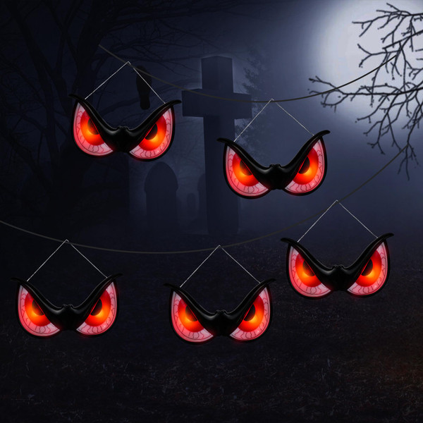 WBao Halloween Decorations Outdoor Flashing Spooky Halloween Eyes Lights, Realistic Glowing Eyes with 3 Light Modes & Timer, Waterproof Battery Operated Eyes for Windows, Trees, Graveyard Decor, 5Pack