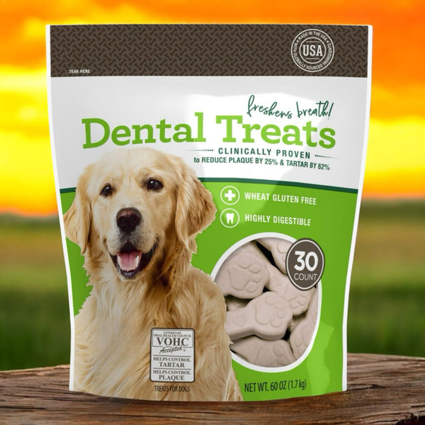 Dental Chew Treats for Dogs – Member Mark Quality, 60 oz Bag with 30 Chews – Freshens Breath, Reduces Plaque and Tartar, Wheat Gluten-Free, Highly Digestible