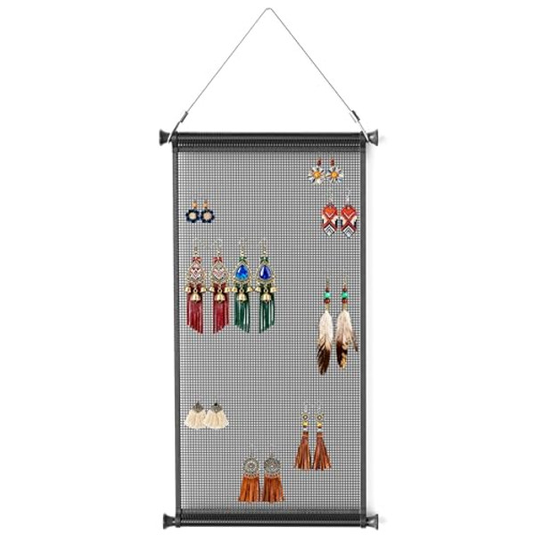 Josmimic Hanging Earring Organizer & Holder - Wall Mount Earring Display Storage for Women, Holds Multiple Earring Types, 1 Pack, Black, for Bedroom&Living Room