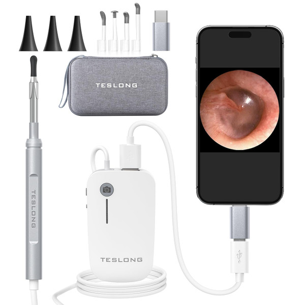 Teslong Digital Otoscope with Light, 1080p HD Ear Camera with Ear Wax Removal Tools, Video Ear Scope Otoscope with Light, Compatible with iPhone15, iPad, Android Phone, USB, Ear Picks, Waterproof