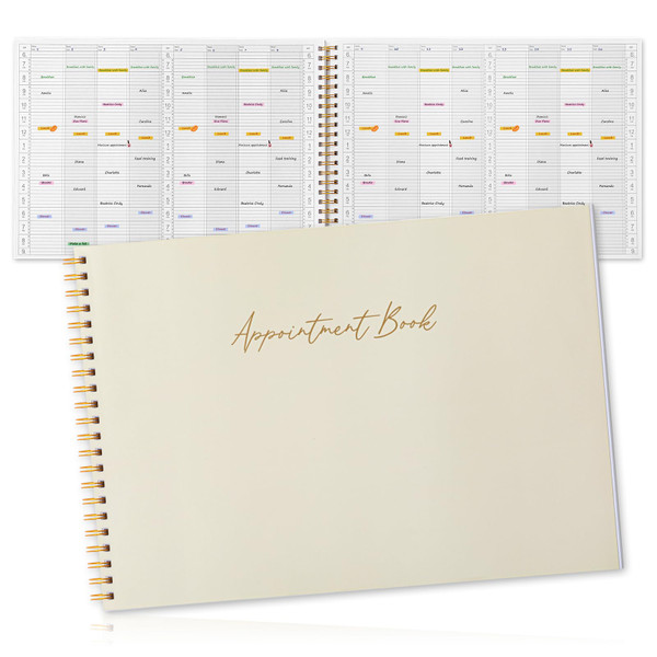 Maitys 2026 Large 8 Column Appointment Book for Salon Business, Hourly Schedule Planner 15 Minute Interval, 200 Pages Undated 6 Am 9 Pm Spiral Bound Checklist Organizer Notebook(Beige, Minimalist)