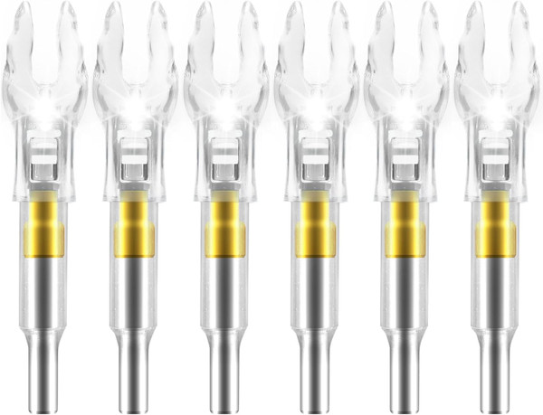 ACDSHOT 6 Pack X Lighted Nocks for Arrows with .204 .233 .244 .246 Inside Diameter with H, S, GT Bushings High Visibility Lighted Arrow Nocks