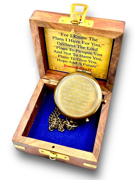 for I Know The Plans I Have for You Engraved Compass with Wooden Case – Brown Antique Finish | Jeremiah 29:11 Inspirational Gift | Perfect for Graduation, Retirement, Birthdays, or Special Occasions