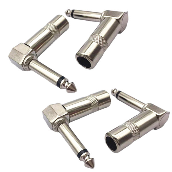 VrotQyn 4 Pack 1/4" (6.35mm) 90 Degree Audio Male Plug, Heavy Duty TS Mono Solder Jack Connector | Precisely Fits Regular Speaker/Guitar/Microphone Cables
