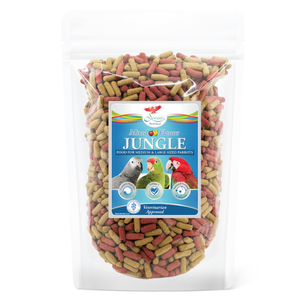 Scenic Mix Jungle Premium Parrot Food - Apple & Natural Flavors, High Protein, Low Iron Bird Pellets for Large Parrots, Macaw Food, Cockatoo & African Grey Parrots, Omega 3, Vitamins & Minerals, 2 LB