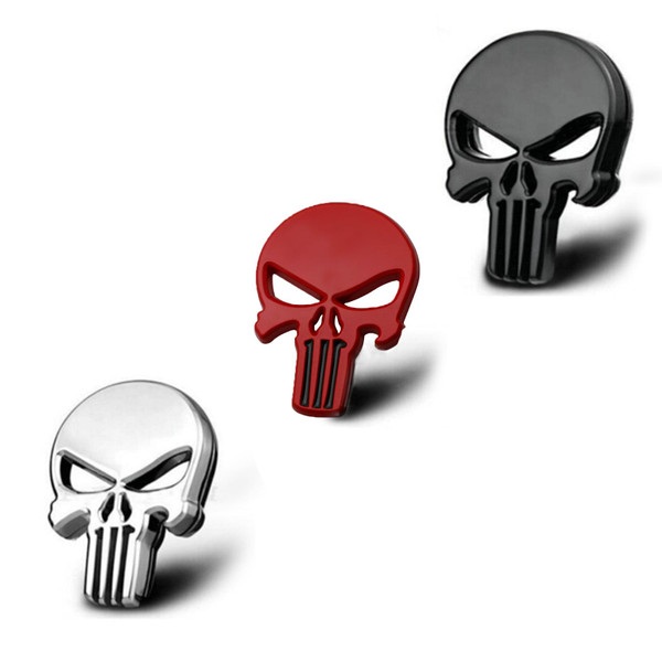 3D Skull Punisher Vehicle Car Sticker,3Pcs Metal Skull Decal Motorcycle Waterproof Decoration Cars Trucks Motorcycle Vehicle (Black&Silver&Red)
