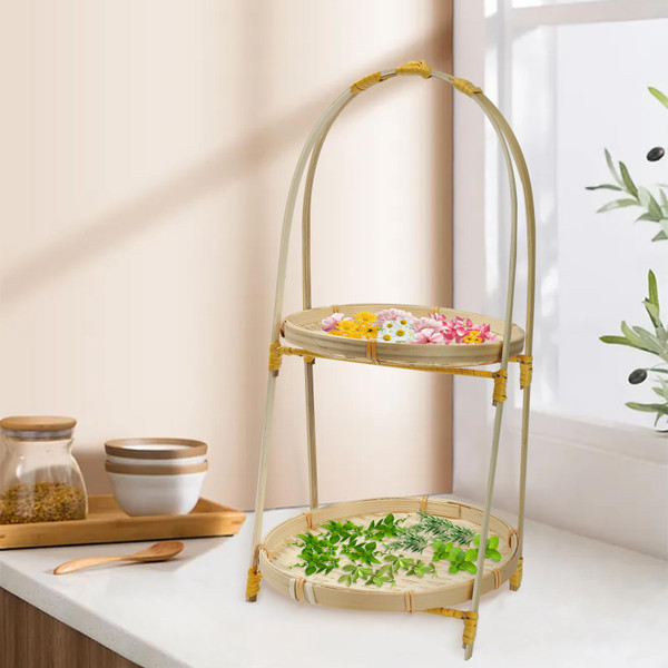 Herb Drying Rack - 2Tier Herb Drying Rack Small with Bamboo Tray, Herbs Flower Drying Rackz Small Stand Countertop Kitchen with 3 Layers Removable Bamboo Mesh Trays