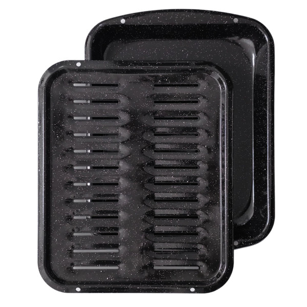 Broiler Pan for Oven Nonstick 16.75” x 13” Porcelain Nonstick Coated - Broiling Pan for Oven Withstands Heat up to 550° F - Heavy Duty Broil Pans and Rack Circulates Heat and Drains Fat (Speckled)