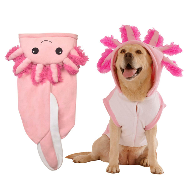FLAdorepet Axolotl Dog Costume,Pet Halloween Animal Fish Costume Outfits for Medium Large Dogs,Winter Puppy Hoodie Pajamas Funny Clothes for Great Dane Labrador Bulldog,5XL