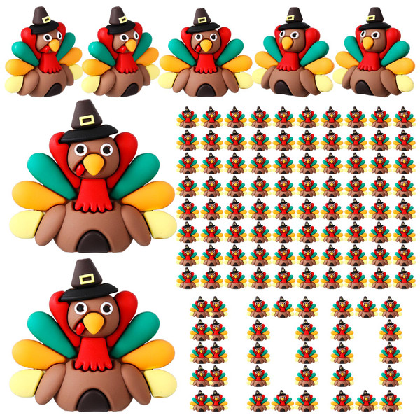 Halloscume 100 Pcs Thanksgiving Mini Turkey Figurine to Hide and Seek Tiny Fall Decor Rubber Miniatures Turkey Ornaments for Autumn Home Table Tray Thanksgiving Decorations