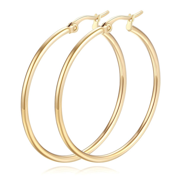 Gadilay 14K Gold Hoop Earrings for Women 14K Gold Earrings Classic Shiny Gold Earring for Women 20/30/40/50mm