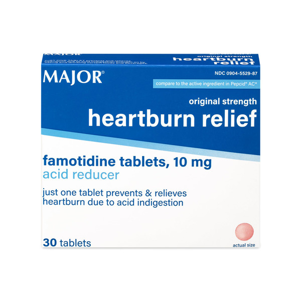 MAJOR Original Strength Heartburn Relief - Famotidine Tablets, 10 mg - Acid Reducer - 30 Tablets