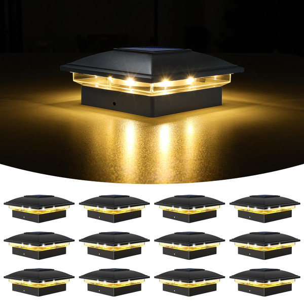 VOLISUN Solar Post Cap Light Outdoor Waterproof 12pack,Solar Fence - Post Lights for 4x4 5x5 6x6 Wooden/Vinyl Post,Black Deck Post Cap Light Solar Powered with Warm White for Garden/Patio/Porch VOLISUN Solar Post Cap Light Outdoor Waterproof 12pack,Solar Fence - Post Lights for 4x4 5x5 6x6 Wooden/Vinyl Post,Black Deck Post Cap Light Solar Powered with Warm White for Garden/Patio/Porch