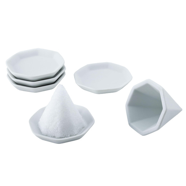 Kamidano-no-Sato [Morishio Set] Octagonal Salt Set, Small, with 5 Unglazed Octagonal Plates - White