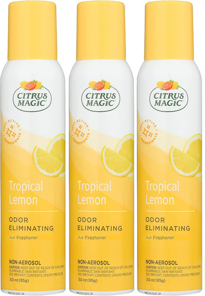 Citrus Magic Odor Eliminating Air Freshener Spray, Tropical Lemon, 3-Ounce, Pack of 3