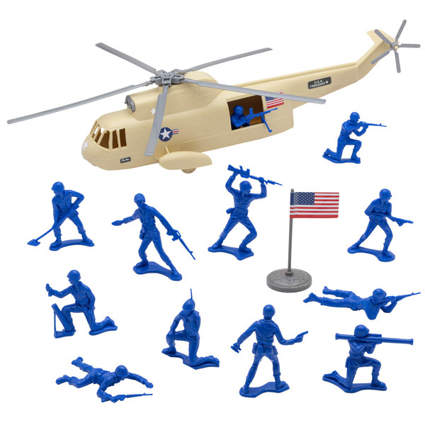 TimMee Plastic Army Men Helicopter Playset - Desert Tan 26pc Made in USA