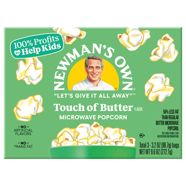 Newman's Own Microwave Popcorn - Touch of Butter | Kosher | Made with Whole Grain Popcorn | No Artificial Flavors | No Trans Fats | 3.2 oz Bag, 3 Bags Per Box (12 Boxes, 36 Bags Total) Newman's Own Microwave Popcorn - Touch of Butter | Kosher | Made with Whole Grain Popcorn | No Artificial Flavors | No Trans Fats | 3.2 oz Bag, 3 Bags Per Box (12 Boxes, 36 Bags Total)