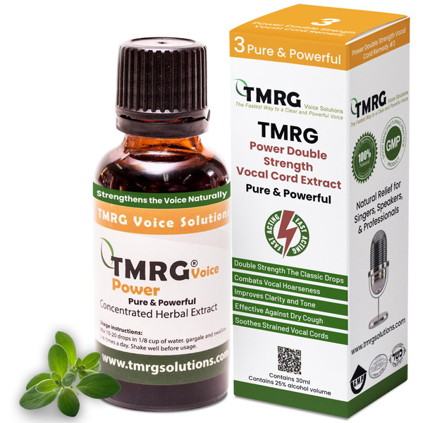 TMRG Power DoubleStrength Vocal Cord Remedy - Herbal Supplement for Singers & Speakers. Fast Acting, Enhances Clarity & Tone, Quick Relief for Vocal Fatigue, Tenderness, & Hoarseness.