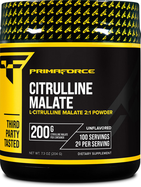PrimaForce L-Citrulline Malate Powder, Unflavored Pre Workout Supplement, 200 Grams - Boosts Energy, Aids Recovery, Enhances Strength Performance – Vegan, Non-GMO