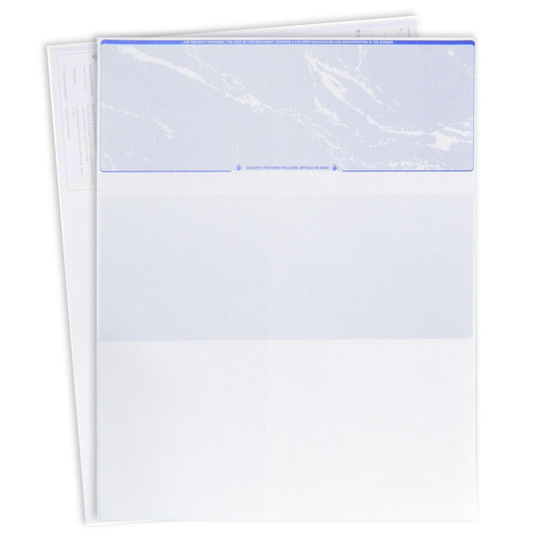 500 Sheets Computer Blank Check Paper - Blank Checks on Top and Pay Stubs on Bottom for Business & Payroll - High Security Check Paper for Inkjet & Laser Printers - Sky Blue Premium - Not Customized
