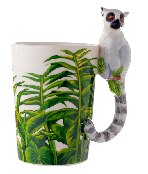 Puckator SMUG28 Mug with Lemur Handle, 12 x 8.5 x 14.5 cm, ceramic, Multi, Height 14cm Width 11.5cm Depth 8cm