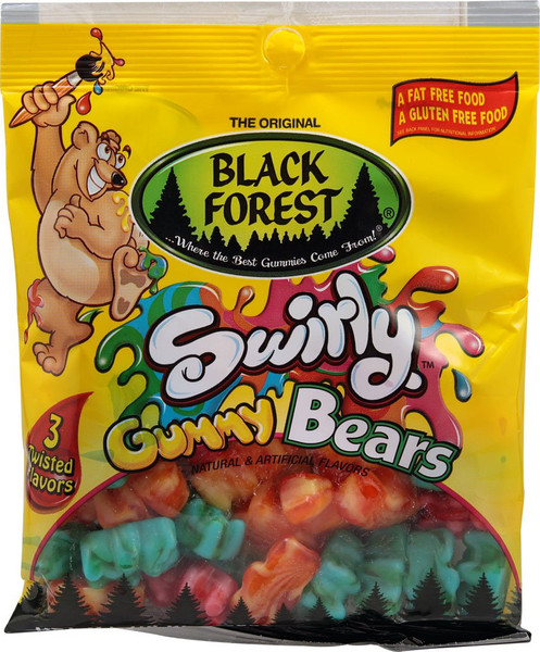 Black Forest Swirly Gummy Bears 3 Twisted Flaovors: 12 Bags of 4.5 Oz - Dts