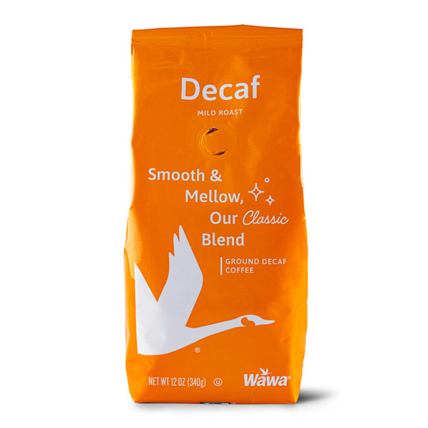 Wawa Ground Coffee Decaf Mild Roast, 12 oz Bag, Regular Smooth Balanced Classic Blend, Hot or Iced Decaf Coffee Slightly Sweet, 100% More Responsibly Sourced from Rainforest Alliance Certified Farms