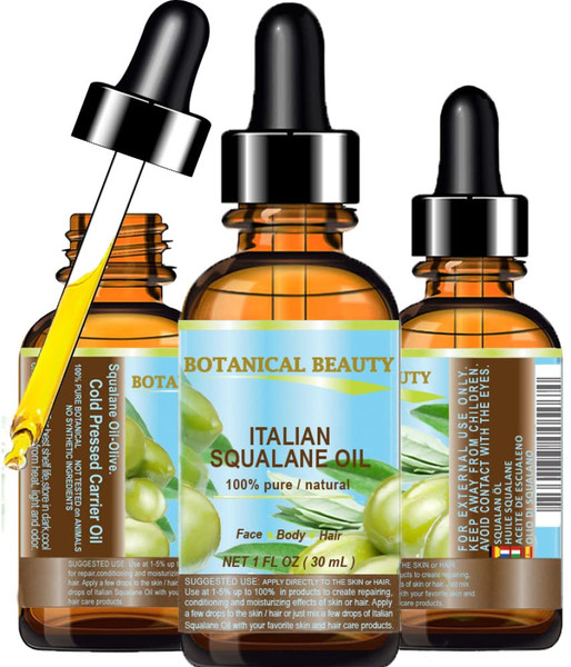 Botanical Beauty SQUALANE Italian Olive 100% Pure Natural Undiluted Oil 100% Ultra-Pure Moisturizer for Face, Skin, Body, Hair. Reliable 24/7 Skincare Protection (1 Fl Oz 30 ml)