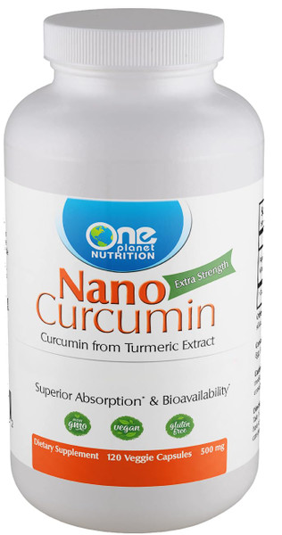 One Planet Nutrition Nano Curcumin 500 mg Veggie Capsules (120 Servings), Nano for High Absorption, Supports Immune Health, Non-GMO, Vegan, Gluten-Free