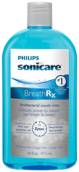 Philips Sonicare BreathRx Antibacterial Mouth Rinse, Blue, Clean Mint, 16 Fl Oz