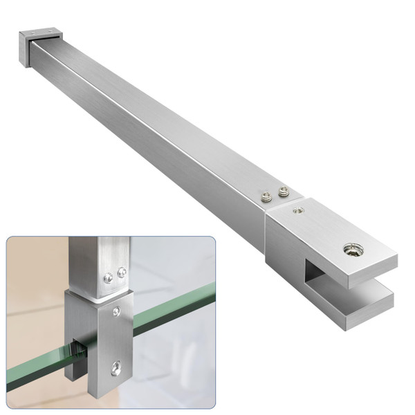 Shower Door Top Support Bar Rod, Length 17.7"-31.9"(451mm-811mm), to Fix 5/16"(8mm) to 3/8"(10mm) Thick Frameless Glass Panel, Brushed Nickel Silver Shower Door Top Support Bar Rod, Length 17.7"-31.9"(451mm-811mm), to Fix 5/16"(8mm) to 3/8"(10mm) Thick Frameless Glass Panel, Brushed Nickel Silver