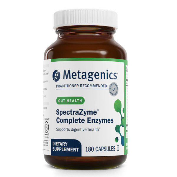 Metagenics SpectraZyme Enzyme Complex - Plant-Based Digestive Enzymes for Protein, Fat & Carbohydrate Breakdown - Supports Indigestion, Bloating & Colon Health* - Gluten-Free, Vegan - 180 Capsules
