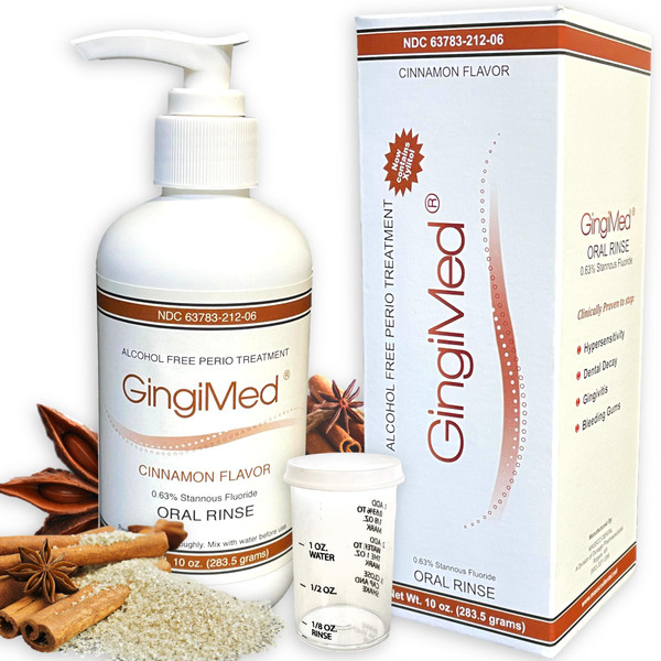 GingiMed .63% Stannous Fluoride Mouthwash with Xylitol | Alcohol-Free Fluoride Mouth Rinse | Periodontal Disease Treatment (Cinnamon - 10 Ounce)