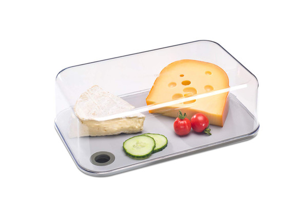 Mepal Modula Transparent Cheese Dome with Built in Grey Cutting Board Kinds of Cheeses | Dishwasher Safe | 95oz/2800ml | BPA Free | Made in Holland