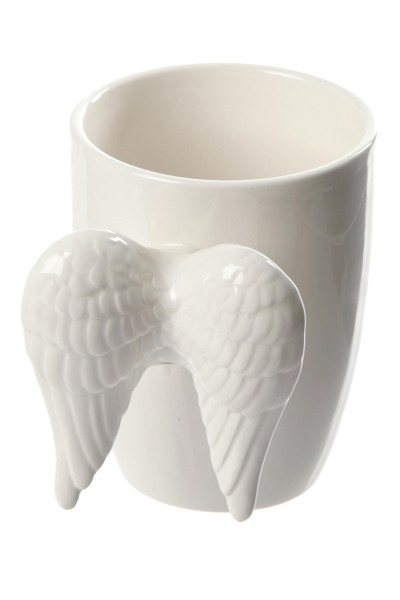 Puckator White Angel Wings Ceramic Shaped Handle Mug - University Essentials - Cute Gifts for Girlfriend - Large Mugs for Men Women Hot Drinks - Cute Cups Presents - Secret Santa Gifts - Cup Set