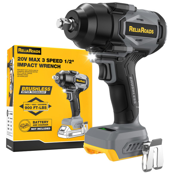 ReliaRoads 900 Ft-lbs Cordless Impact Wrench, 1/2 Inch Impact Gun Compatible DeWALT 20V MAX Battery, Brushless Constant High Torque Impact Driver with 3 Speed, Tool Only (No Battery Included)