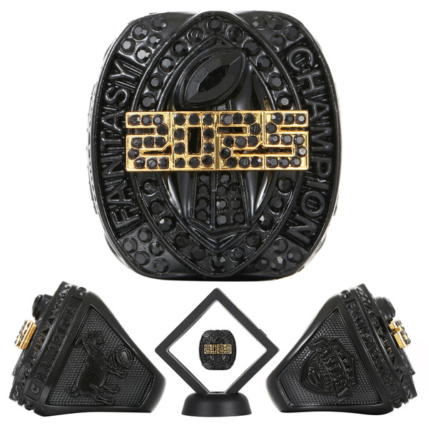 HuangouSA 2025 Fantasy Football Trophy Ring League Championship Rings Premium Champion Award for Winner (Ring with display stand goat black, 13)