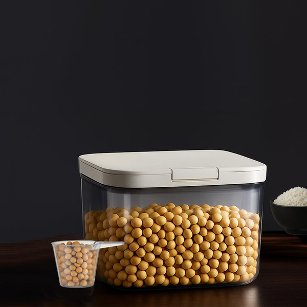 LivLab Mker Rice dispenser 5lbs Flour sugar storage containers with One-Press Lid | BPA-Free Clear PET Airtight food container with scoop| Stackable cereal Storage Organizer 8x6.5x5.5in 2.8L/6Lbs