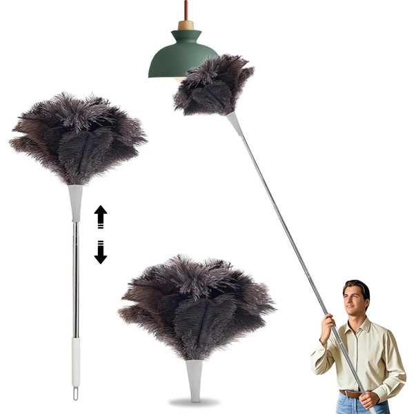 Madrigal 72" Extendable Ostrich Feather Duster for Cleaning with 2 Replacement Heads Washable and Reusable Long Handle Handheld Feather Duster for High Places, Home,Office Cleaning