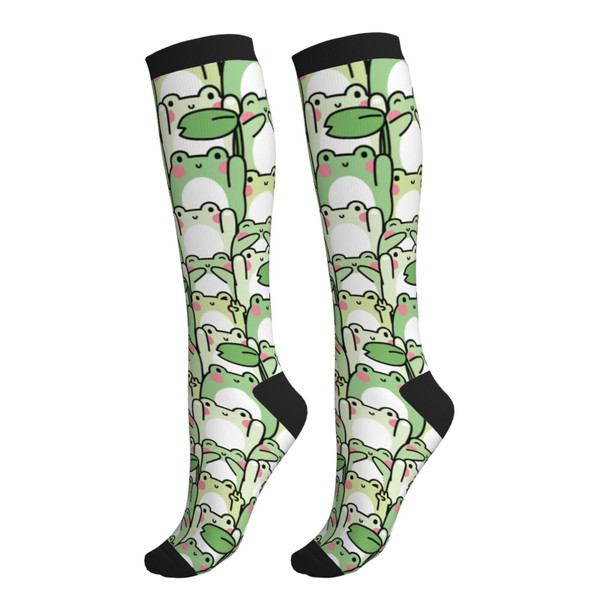 Guiteinyi Frog Compression Socks for Women Men 15-20mmHg Knee High Stock for Running Work Support Nurses Travel