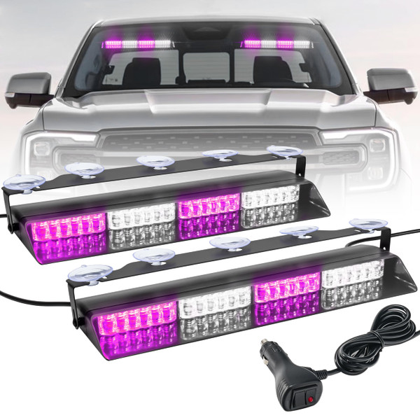 ELECHOI Purple/White 2 in 1 Funeral Escort Emergency Dash Strobe Light Bar, Front/Rear 48LEDs Interior Windshield Visor Safety Flashing Warning Hazard Lights for Funeral Escort Trucks Vehicles