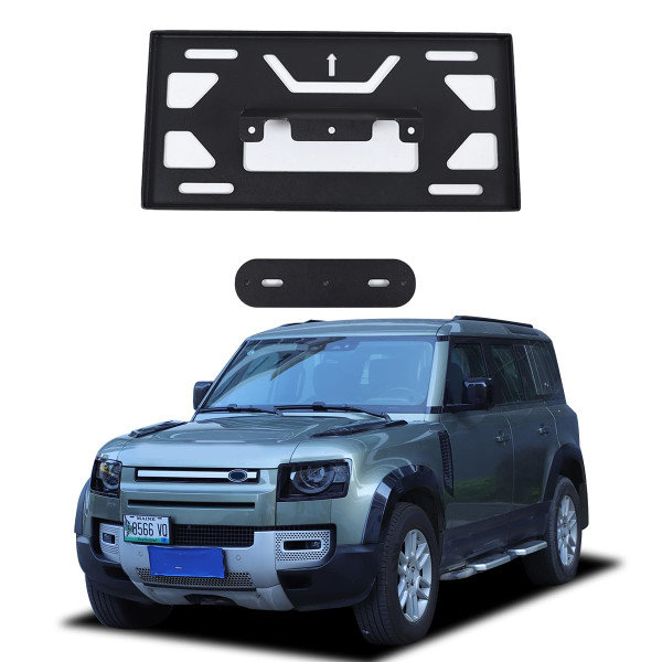 Aluminum Alloy Car Front License Plate Frame Black Compatible with Land Rover Defender 90 110 130 2020-2025 Front Bumper License Plate Bracket No Drilling Mounting Bracket Exterior Accessories