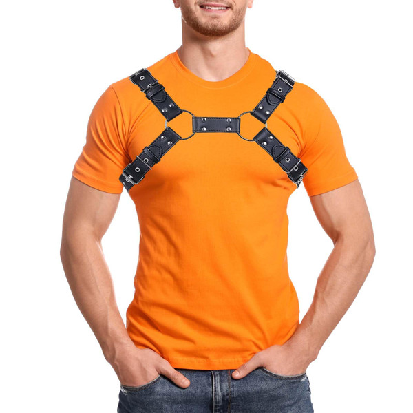 Aimery Men's Leather Harness Buckle Body Chest Harness Punk Adjustable Straps Top Nightclub Clubwear Costume Cosplay (style1)